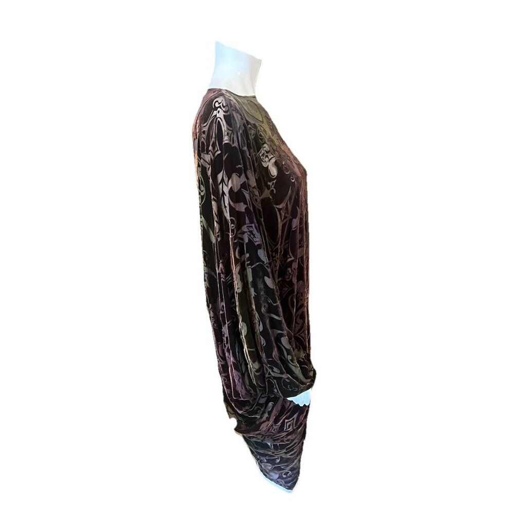 Patricia Lester Velvet Burnout Brown Olive Ombré  Drape Sleeve Dress Size Small - Picture 6 of 9